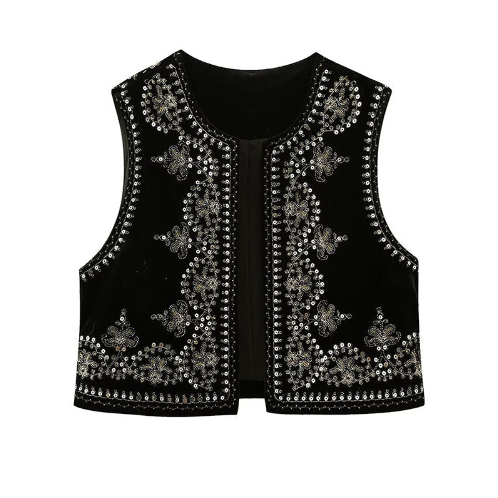 Ärmellose Weste mit Boho-Stickerei