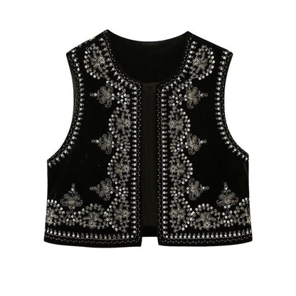 Ärmellose Weste mit Boho-Stickerei
